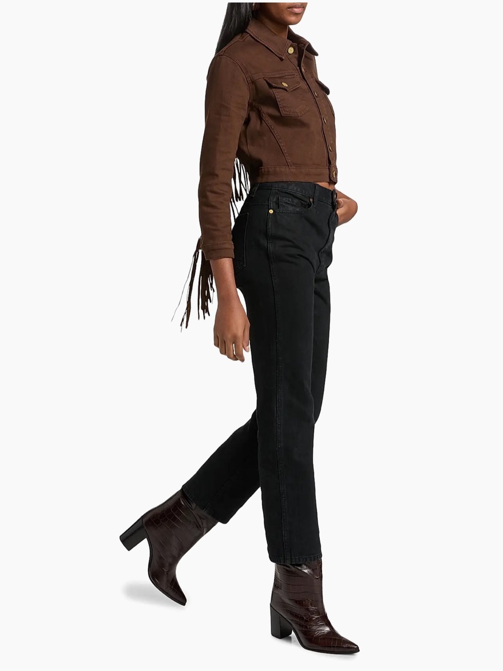 NWT L’Agence Koda Crop Jacket Brown Fringe Festival Sz XS - Picture 15 of 16